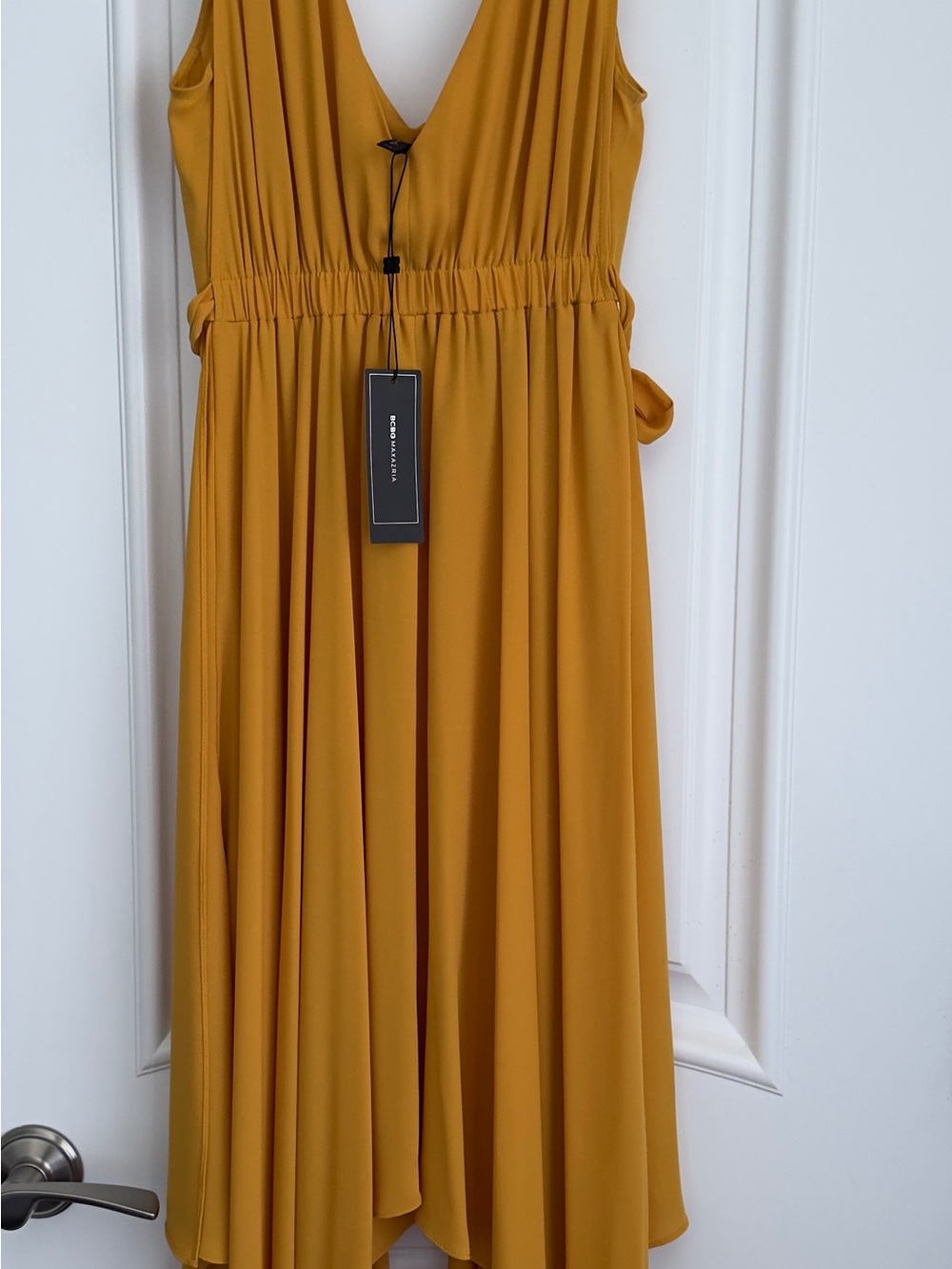 BCBGMaxAzria Golden Glow Sleeveless Pleated Maxi Dress
